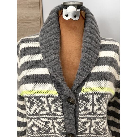 Gap Sz L Shawl Collar Cardigan Sweater Gray Lambswool Nordic Festive Holiday Ski - Picture 4 of 13